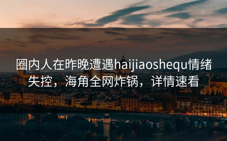 圈内人在昨晚遭遇haijiaoshequ情绪失控，海角全网炸锅，详情速看